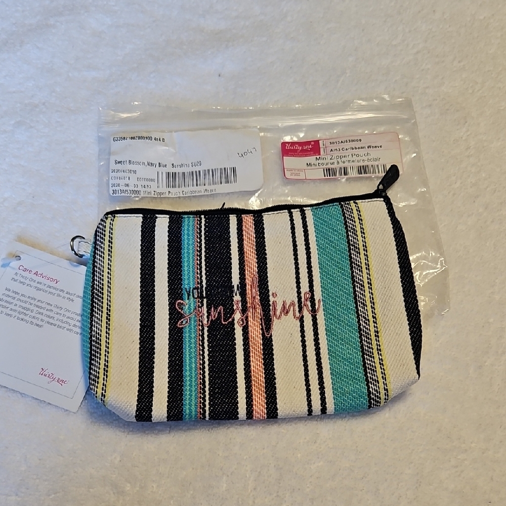 Thirty-One Vibrant Striped Small Zipper Pouch